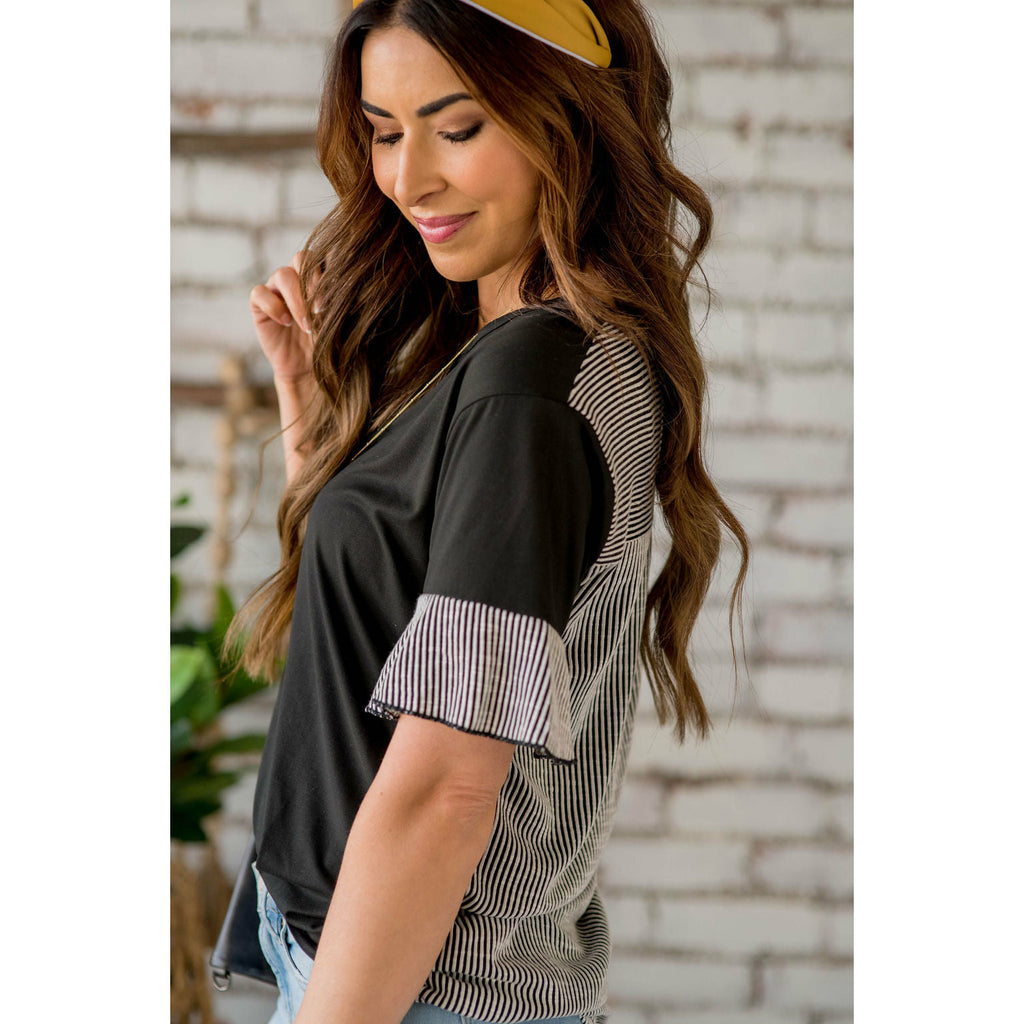 Textured Stripe Accent Tee - Betsey's Boutique Shop