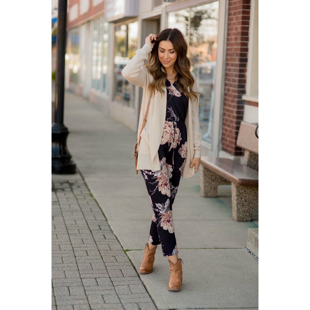 Floral V Neck Jumpsuit - Betsey's Boutique Shop