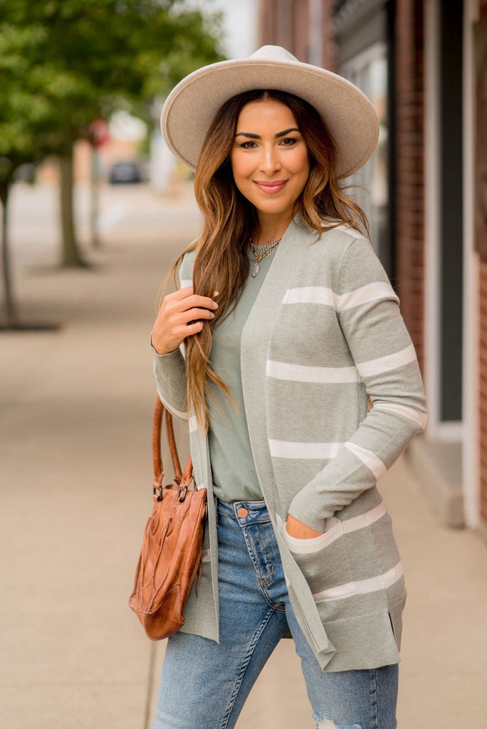 Solid Trim Stripe Cardigan - Betsey's Boutique Shop