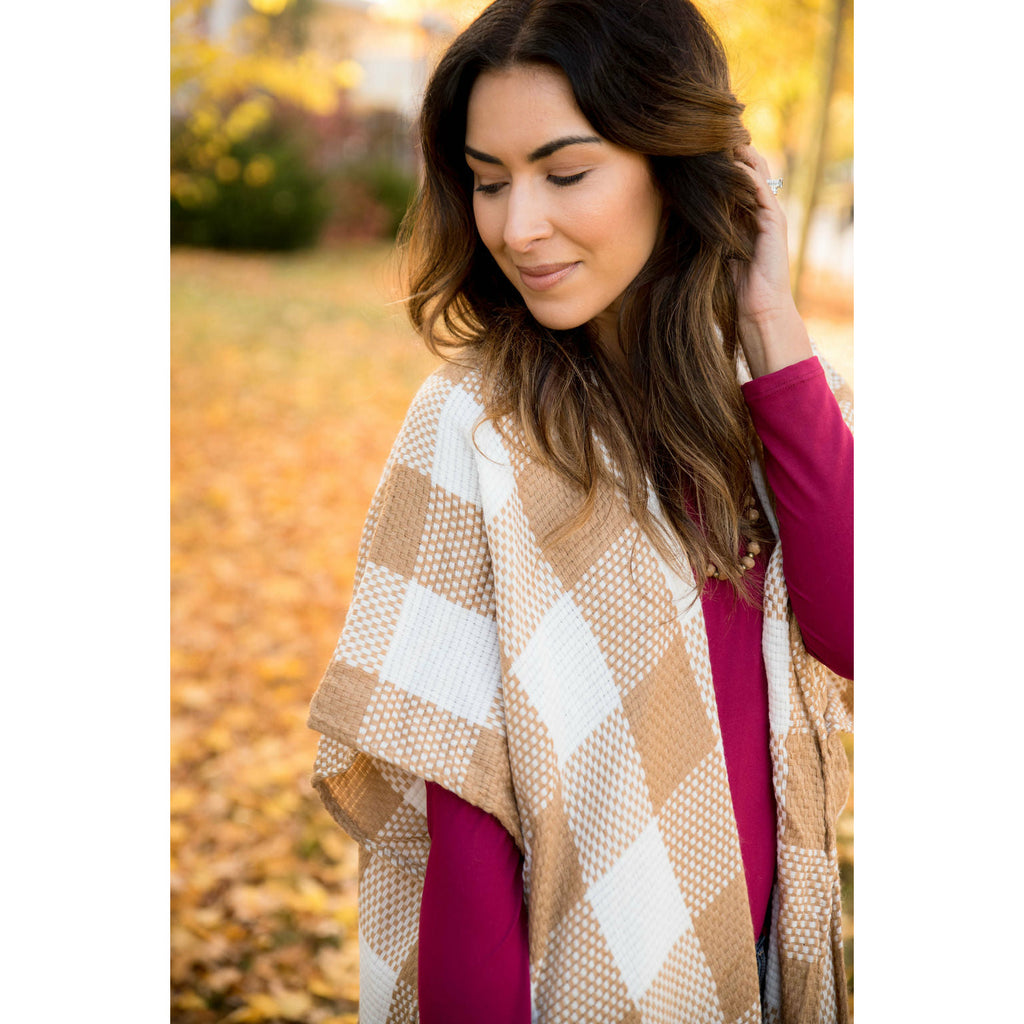 Mocha Grid Poncho - Betsey's Boutique Shop