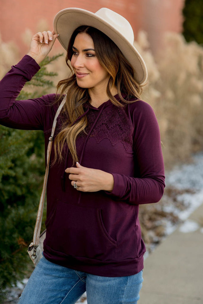 Lace Accented Hoodie - Betsey's Boutique Shop -