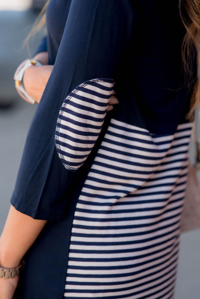 Striped Bottom Long Sleeve Tunic Tee - Betsey's Boutique Shop