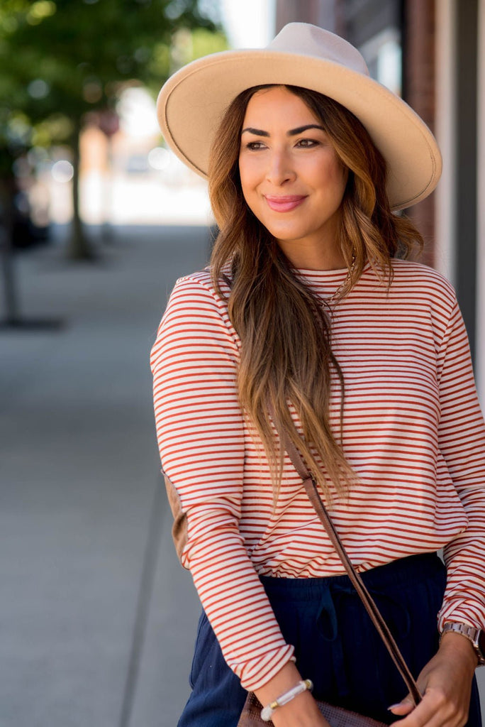 Striped Elbow Patch Long Sleeve Tee - Betsey's Boutique Shop