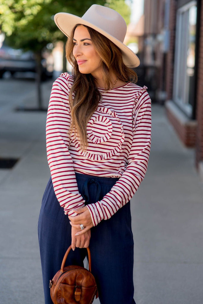 Striped Wildflower Ruffle Long Sleeve Tee - Betsey's Boutique Shop