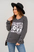 Love Your Family Striped Graphic Sweatshirt