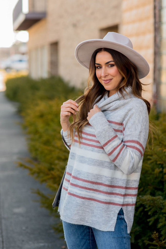 Touch Of Color Striped Cowl Neck Sweater - Betsey's Boutique Shop - Outerwear