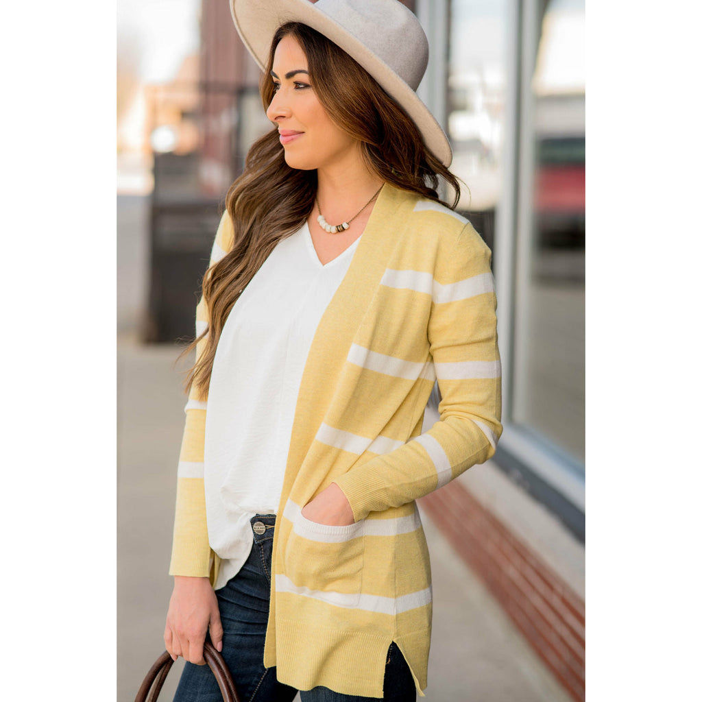 Solid Trim Stripe Cardigan - Betsey's Boutique Shop