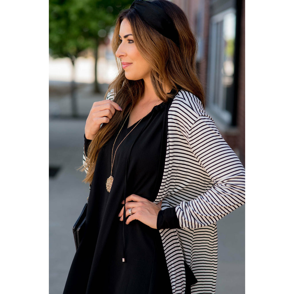 Thin Striped Solid Accent Tunic Cardigan - Betsey's Boutique Shop - Coats & Jackets