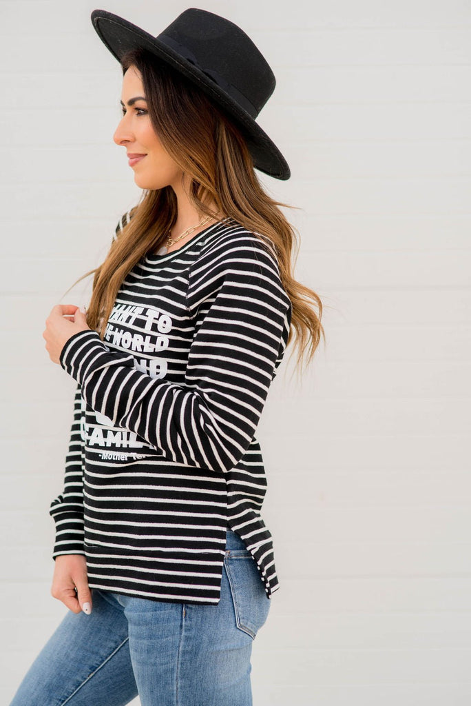 Love Your Family Striped Graphic Sweatshirt - Betsey's Boutique Shop -