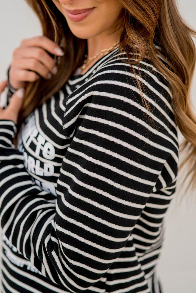 Love Your Family Striped Graphic Sweatshirt - Betsey's Boutique Shop -