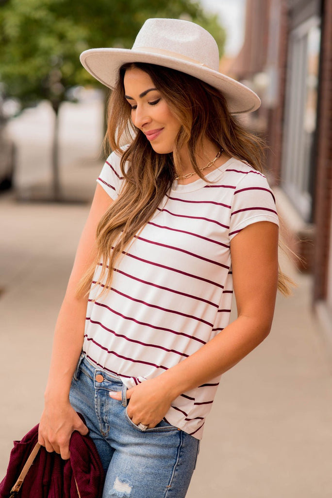 Thin Striped Basic Short Sleeve Tee - Betsey's Boutique Shop