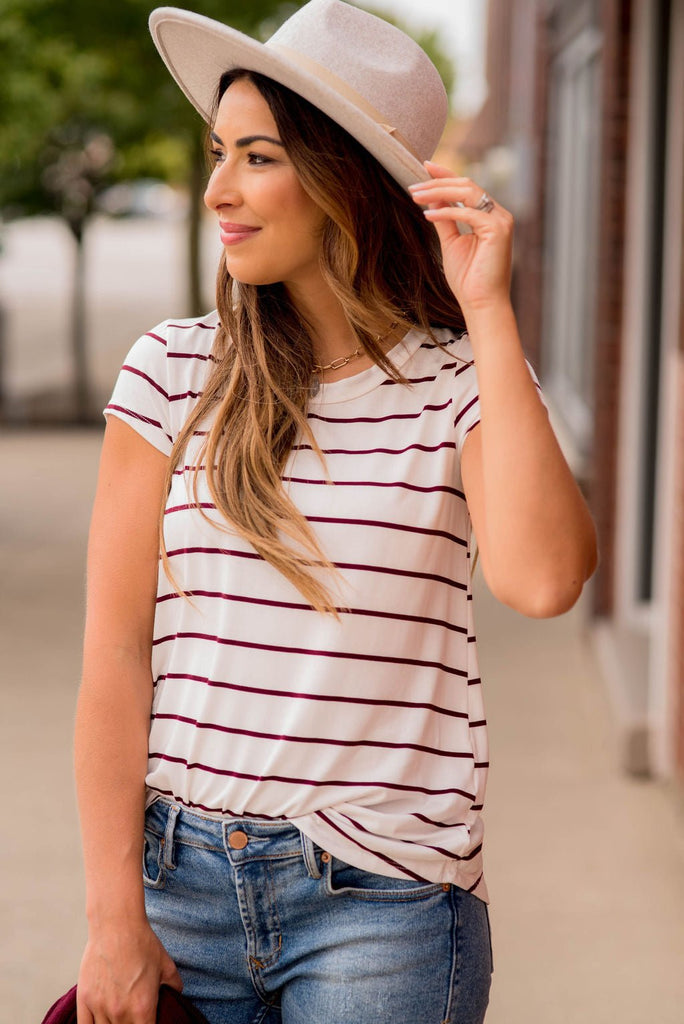 Thin Striped Basic Short Sleeve Tee - Betsey's Boutique Shop