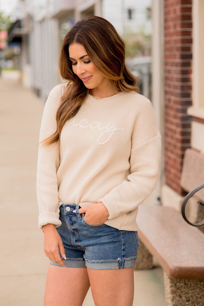 Vacay Stitched Sweater - Betsey's Boutique Shop -