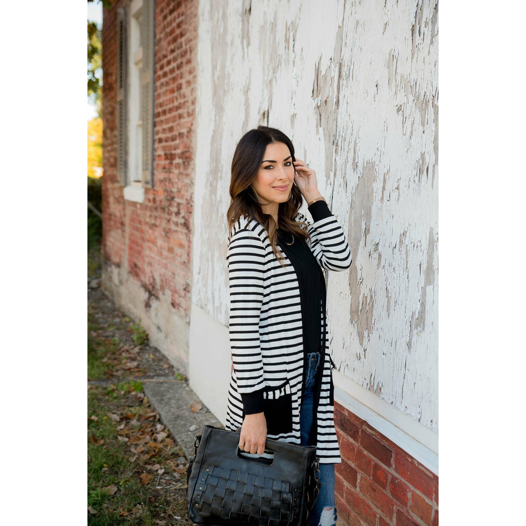 Striped Pocket Accent Cardigan - Betsey's Boutique Shop