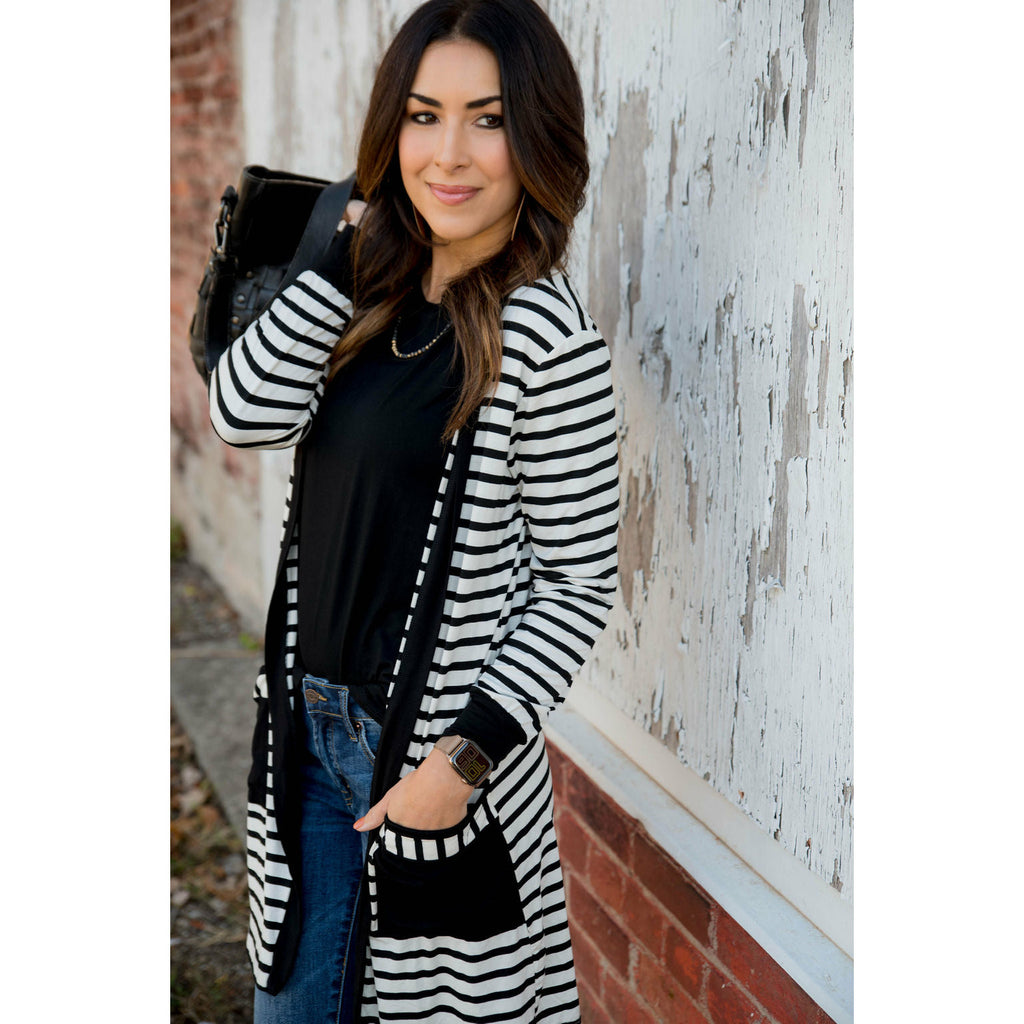 Striped Pocket Accent Cardigan - Betsey's Boutique Shop