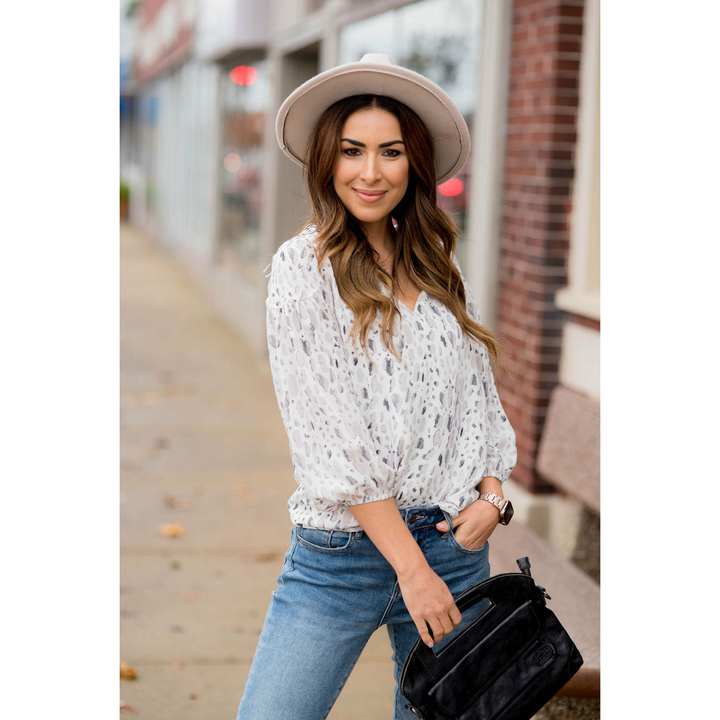 Elegantly Basic Watercolored Marble 3/4 Blouse - Betsey's Boutique Shop