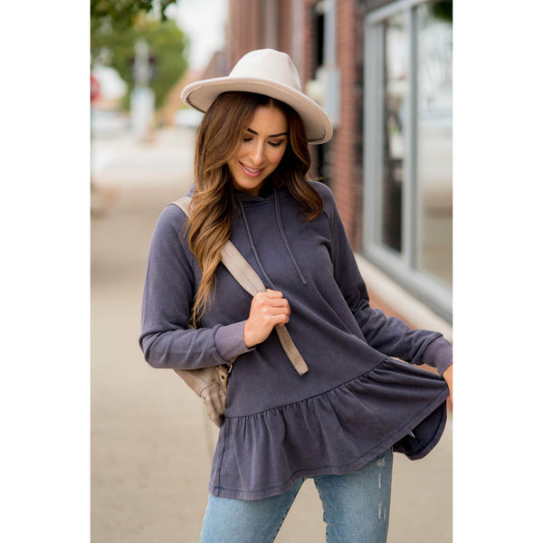 Vibrant Vintage Wash Micro Peplum Hoodie - Betsey's Boutique Shop