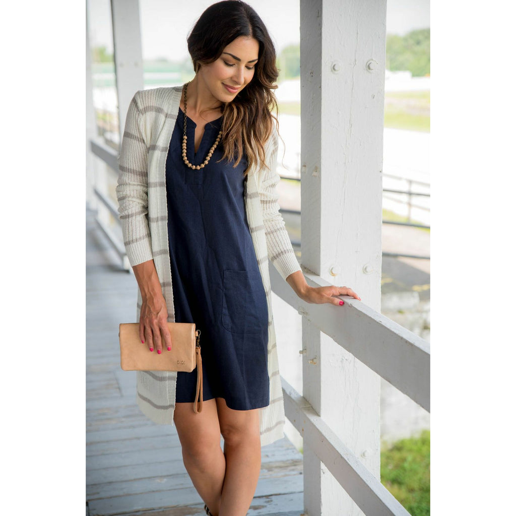 Solid Lightweight Striped Tunic Cardigan - Betsey's Boutique Shop