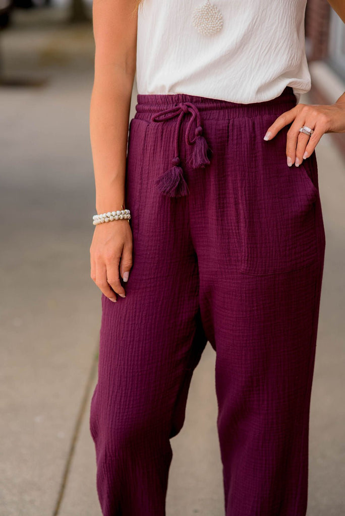 Gauze Tassel Accented Pants - Betsey's Boutique Shop -