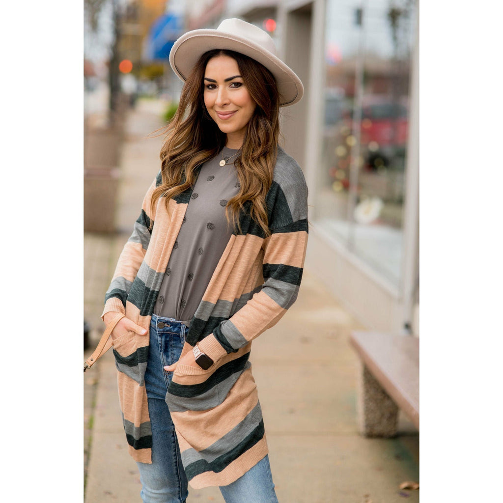 Heathered Striped Tissue Tunic Cardigan - Betsey's Boutique Shop - Coats & Jackets