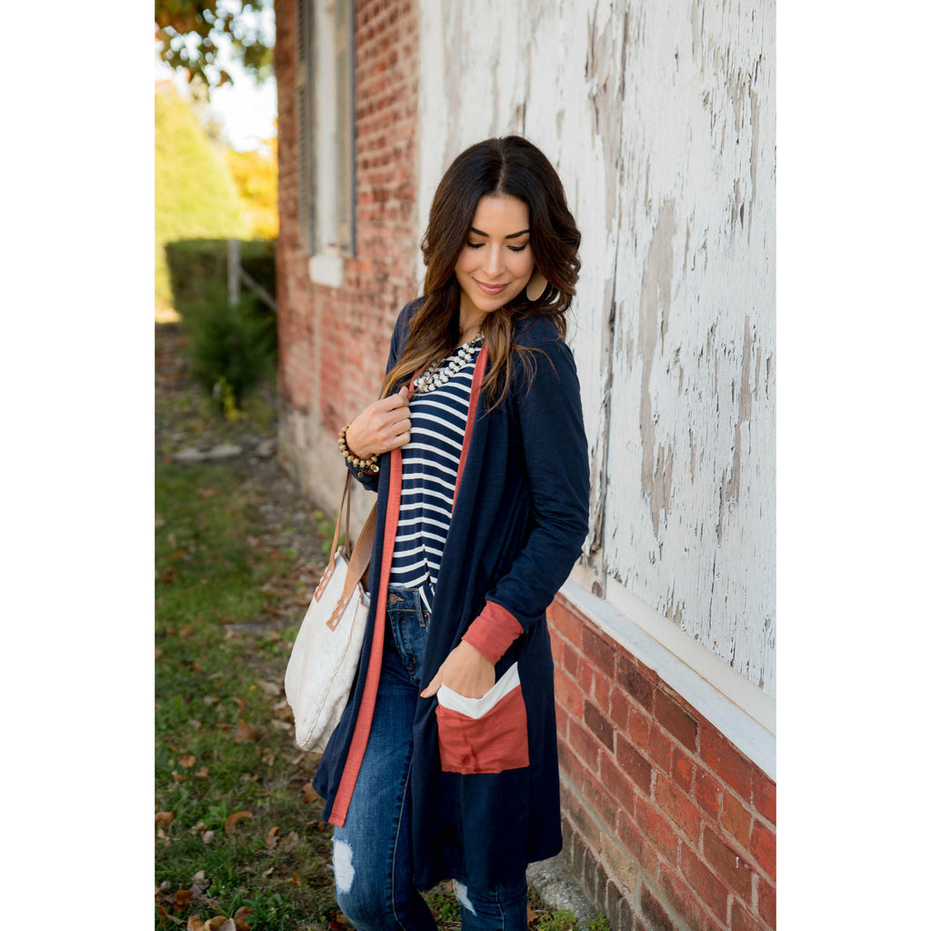 Trimmed Pocket Tunic Cardigan - Betsey's Boutique Shop