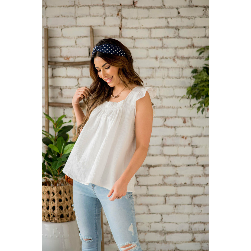 Gauze Flutter Sleeve Peasant Blouse - Betsey's Boutique Shop