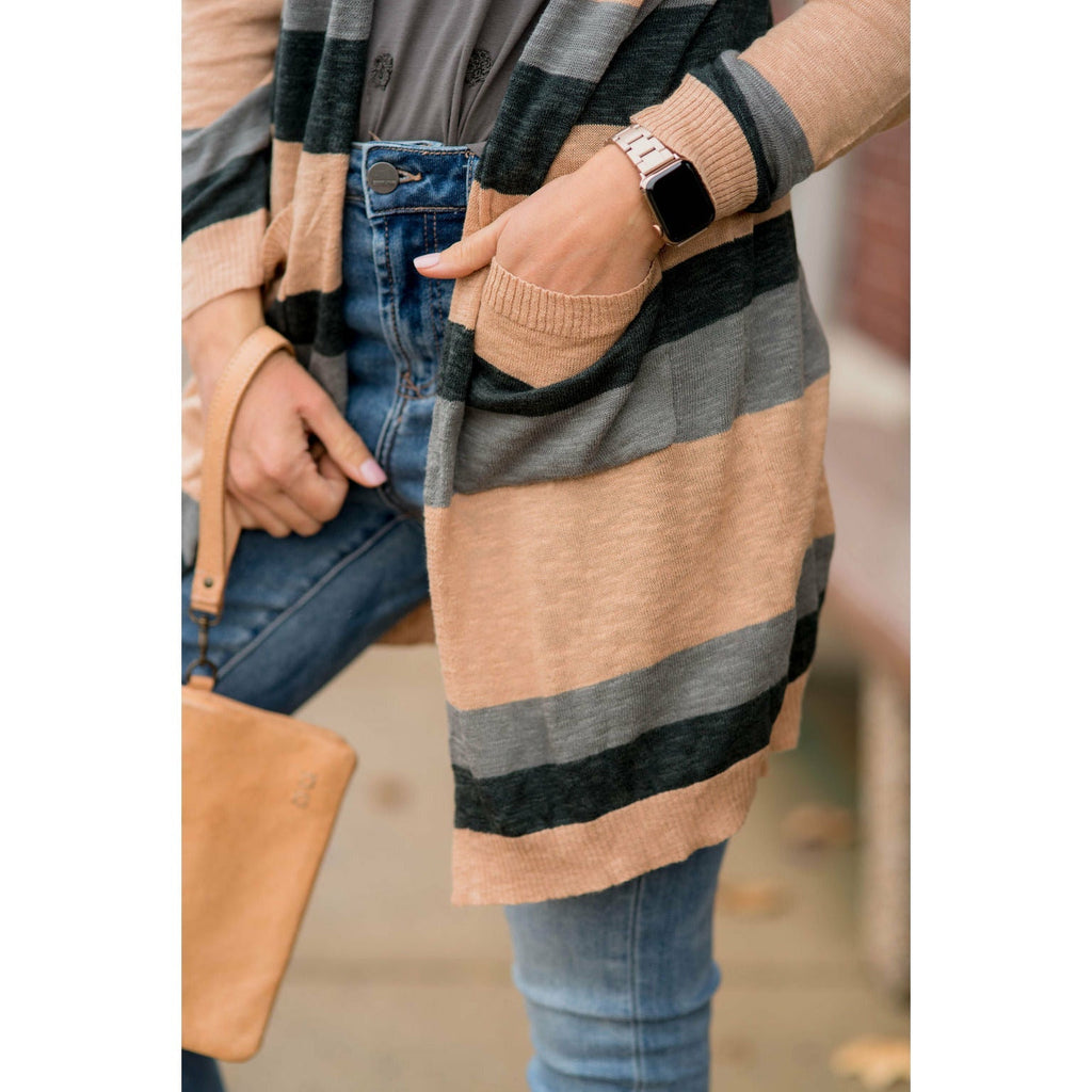 Heathered Striped Tissue Tunic Cardigan - Betsey's Boutique Shop - Coats & Jackets