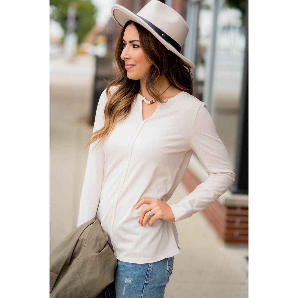 Raw Seamed Basic V-Neck Tee - Betsey's Boutique Shop