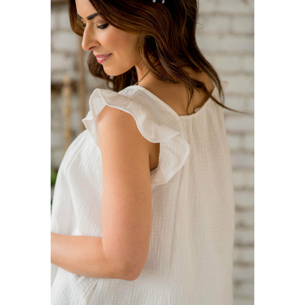 Gauze Flutter Sleeve Peasant Blouse - Betsey's Boutique Shop