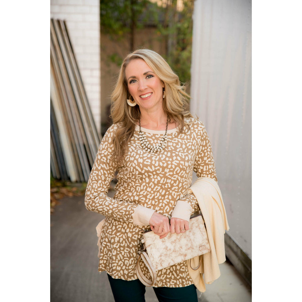 Leopard Long Sleeve Side Split Ruffle Tee - Betsey's Boutique Shop