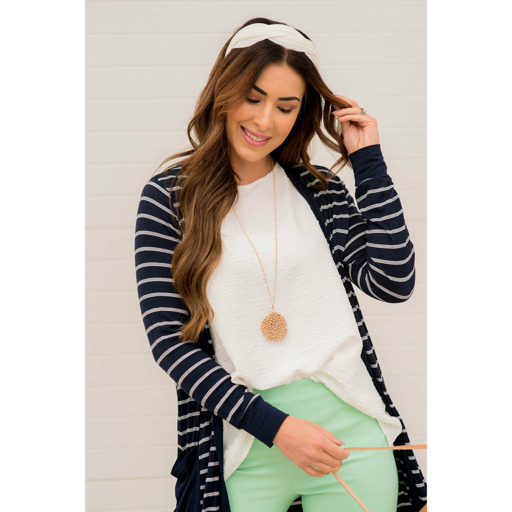 Triple Striped Pocket Tunic Cardigan - Betsey's Boutique Shop