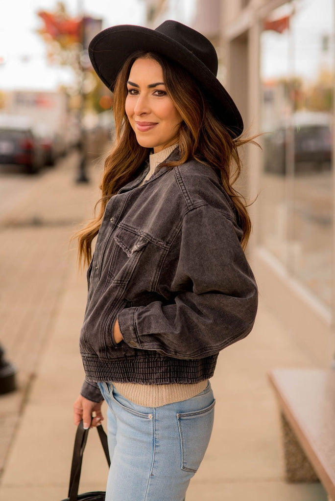 Acid Wash Denim Bomber Jacket - Betsey's Boutique Shop