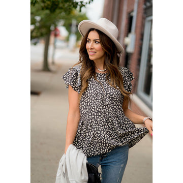 Tiered Patterned Flittery Sleeved Blouse - Betsey's Boutique Shop