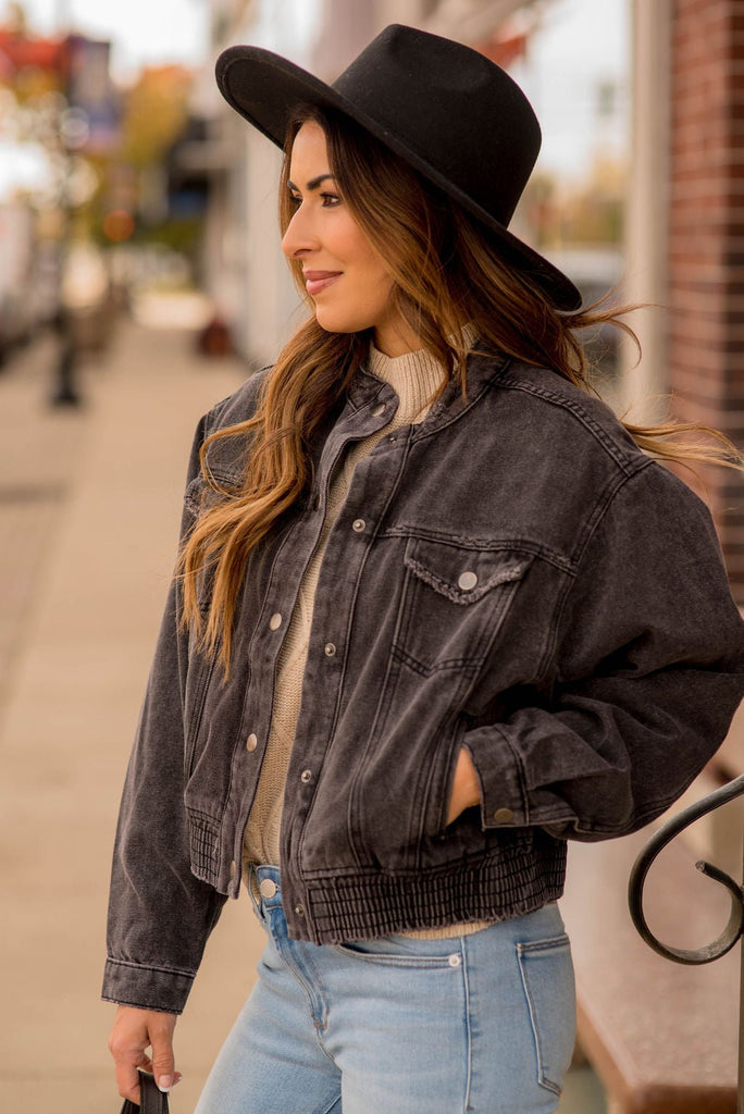 Acid Wash Denim Bomber Jacket - Betsey's Boutique Shop