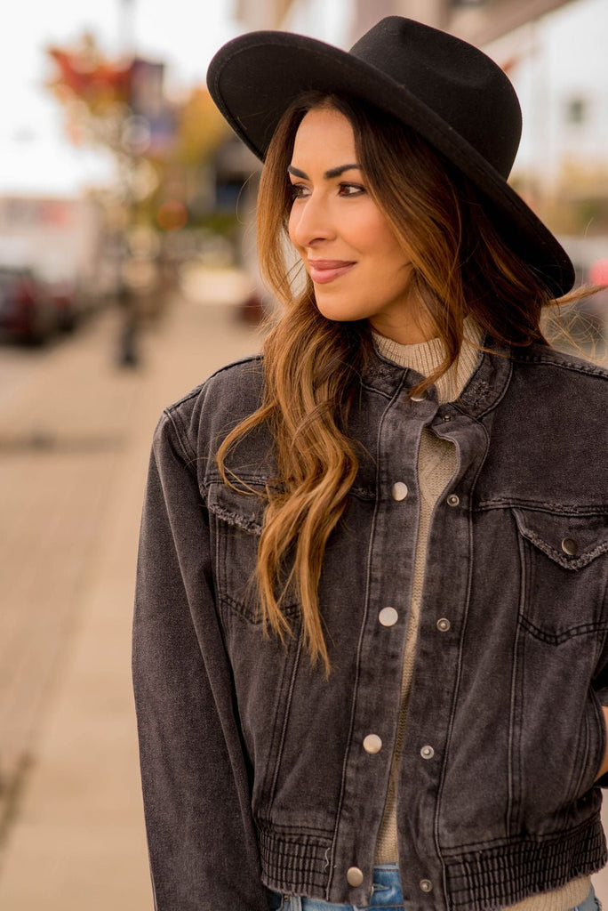 Acid Wash Denim Bomber Jacket - Betsey's Boutique Shop