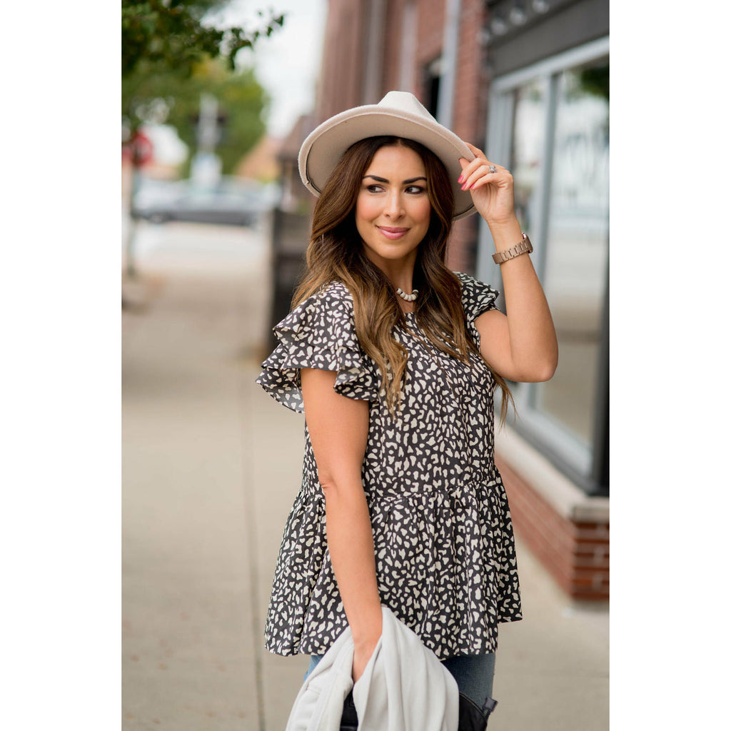 Tiered Patterned Flittery Sleeved Blouse - Betsey's Boutique Shop