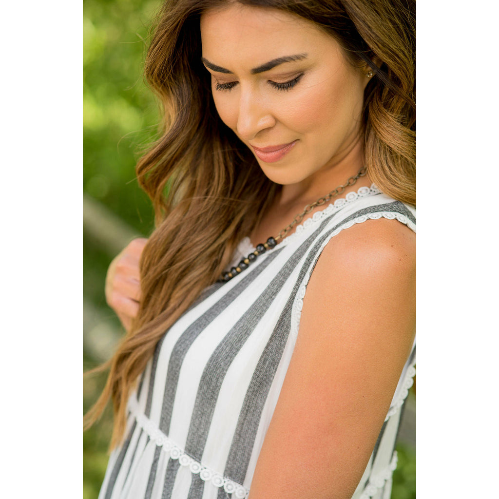 Lace Detailed Vertical Striped Tank Dress - Betsey's Boutique Shop