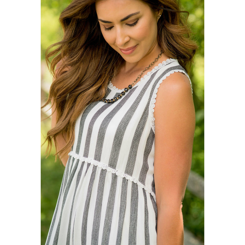 Lace Detailed Vertical Striped Tank Dress - Betsey's Boutique Shop