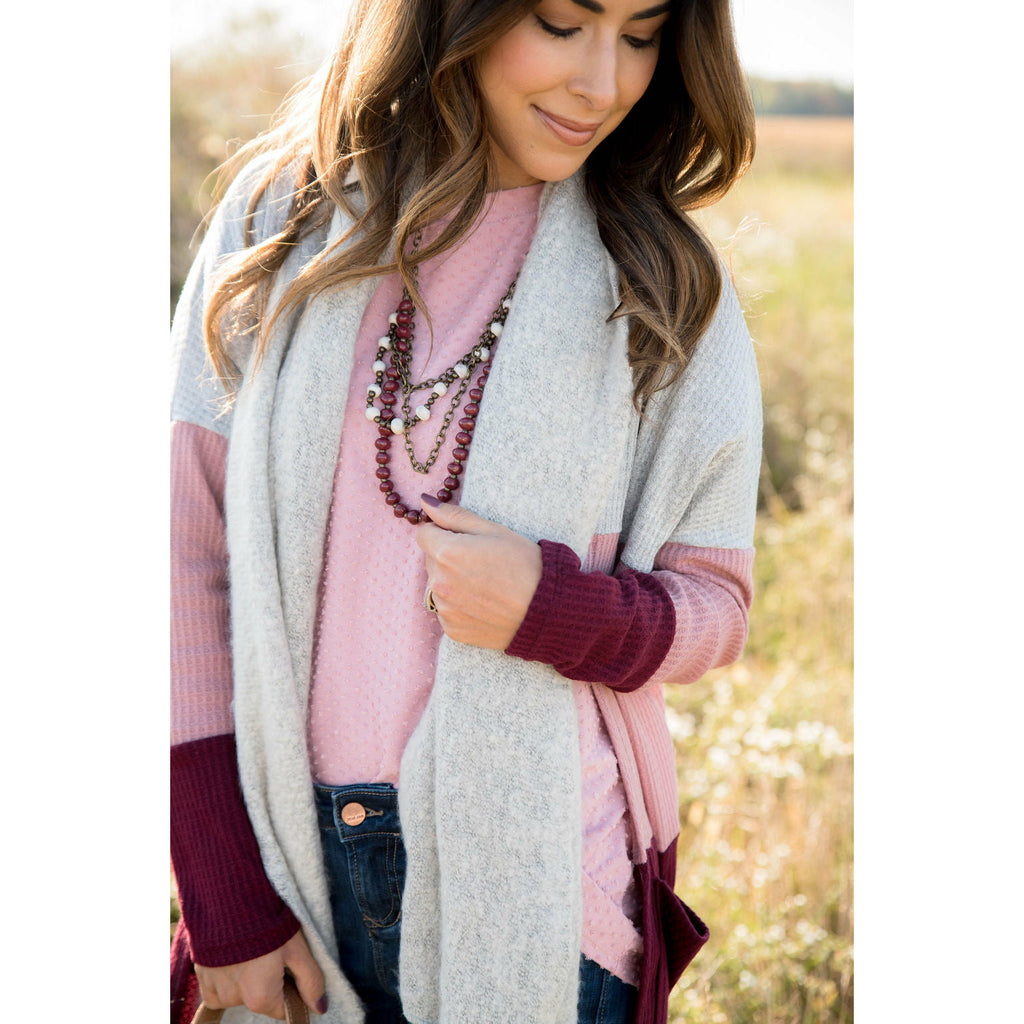 Pink/Burgundy Color Blocked Thermal Cardigan - Betsey's Boutique Shop