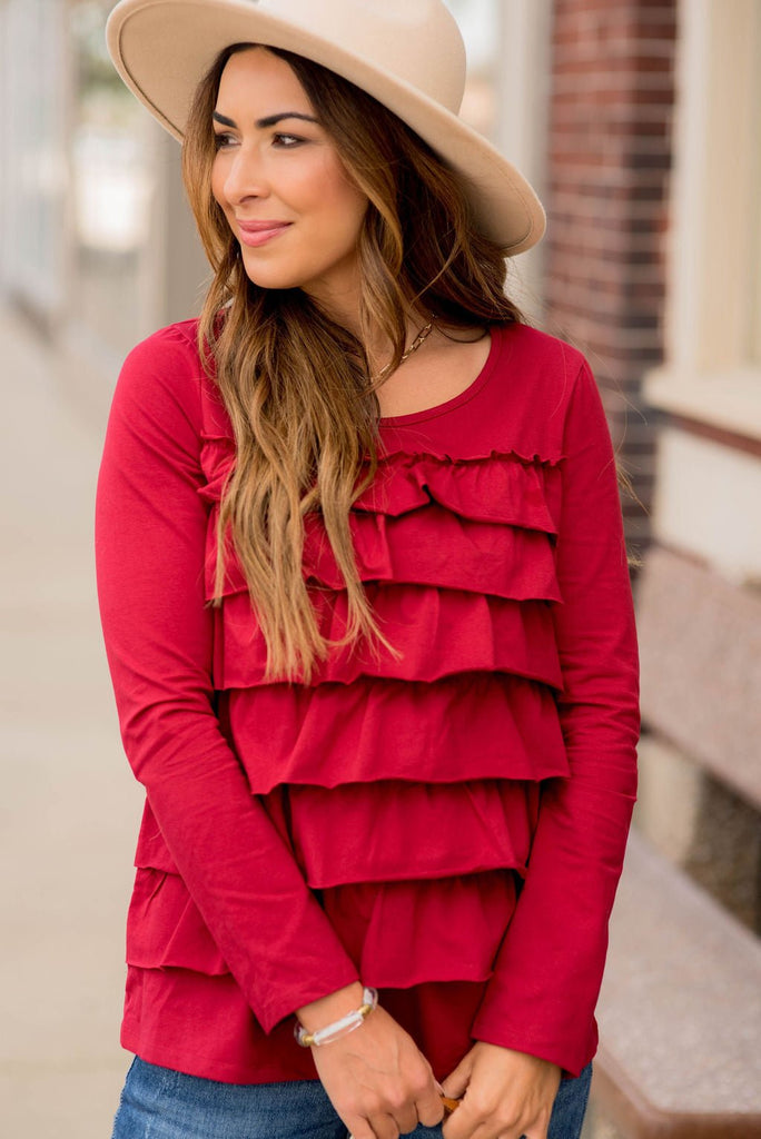 Ruffle Long Sleeve Tee - Betsey's Boutique Shop