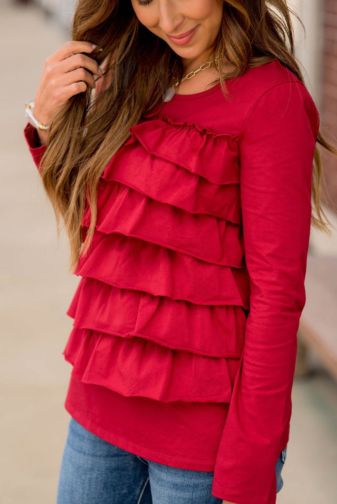 Ruffle Long Sleeve Tee - Betsey's Boutique Shop