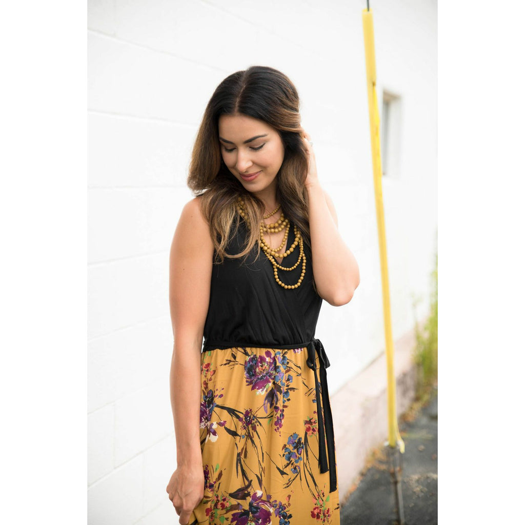 Solid Top Floral Bottom Dress Solid Top Floral Bottom Dress