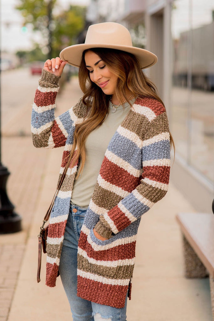 Warm and Cozy Knitted Blocked Cardigan - Betsey's Boutique Shop