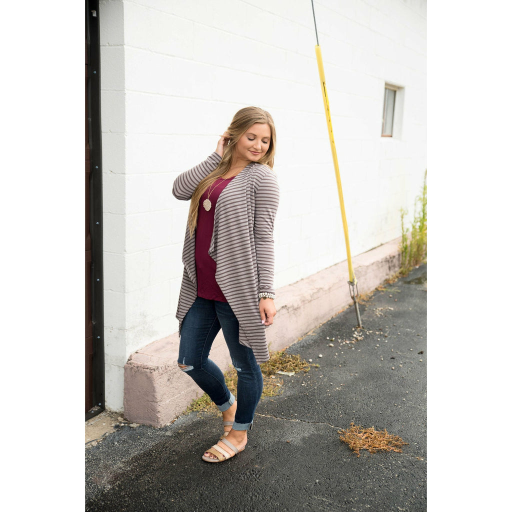 Mocha Striped Waterfall Cardigan - Betsey's Boutique Shop