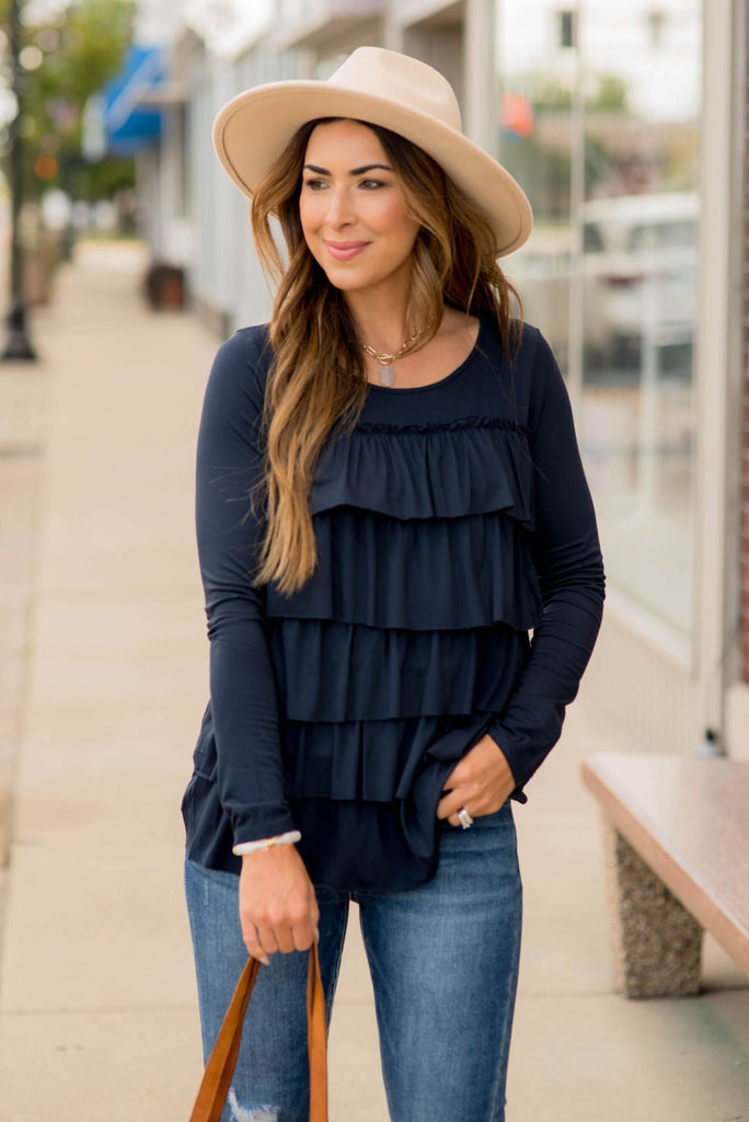 So Soft Ruffle Long Sleeve Tee - Betsey's Boutique Shop