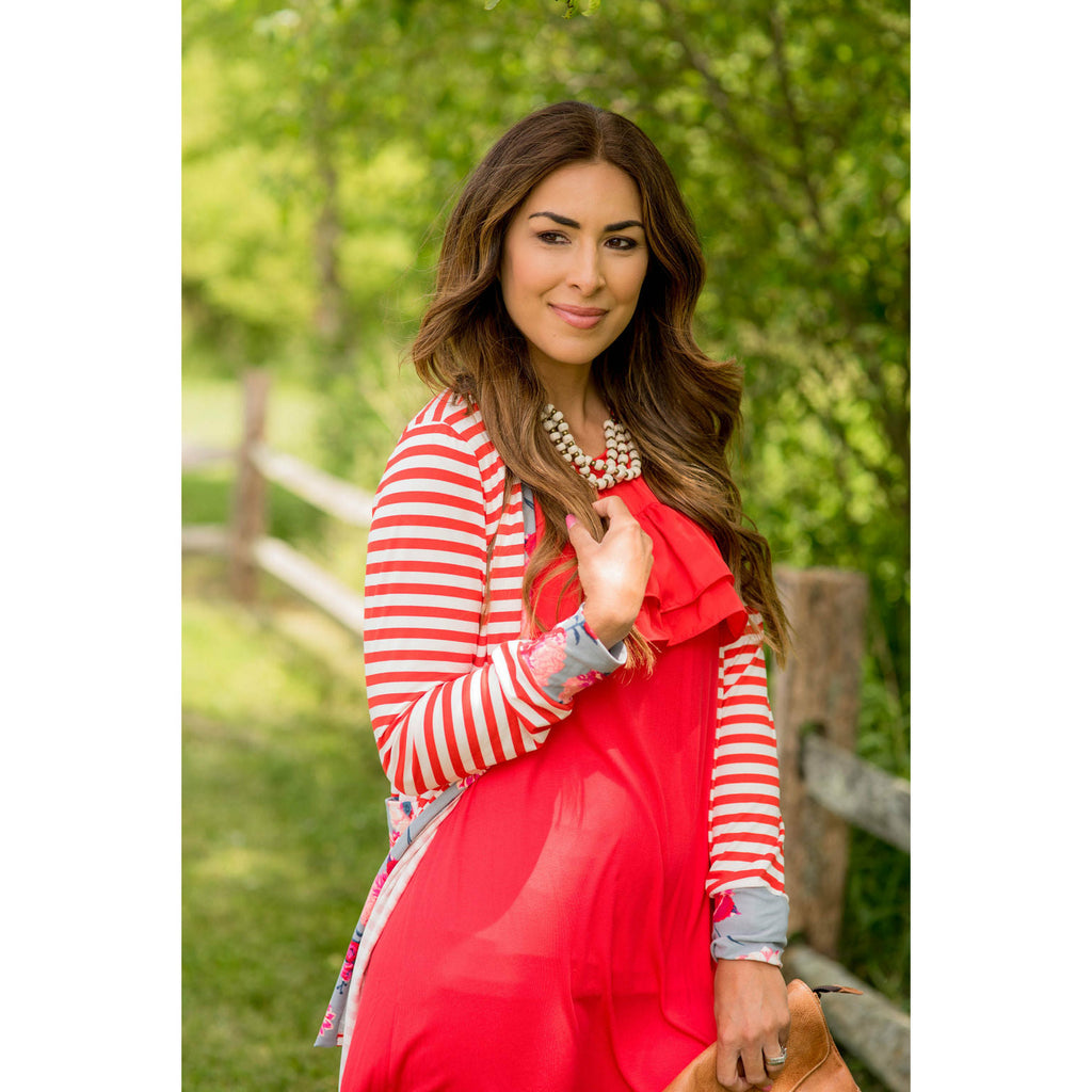 Red Striped Floral Cardigan - Betsey's Boutique Shop