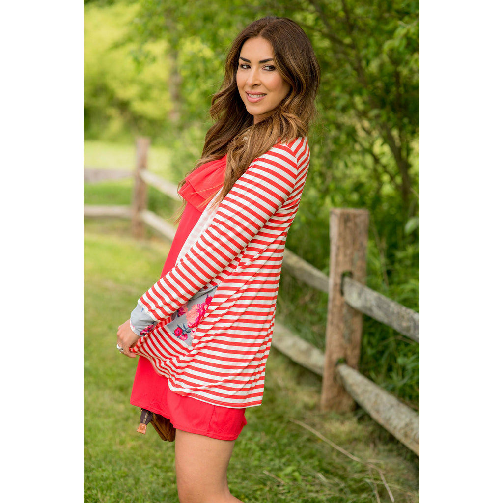 Red Striped Floral Cardigan - Betsey's Boutique Shop