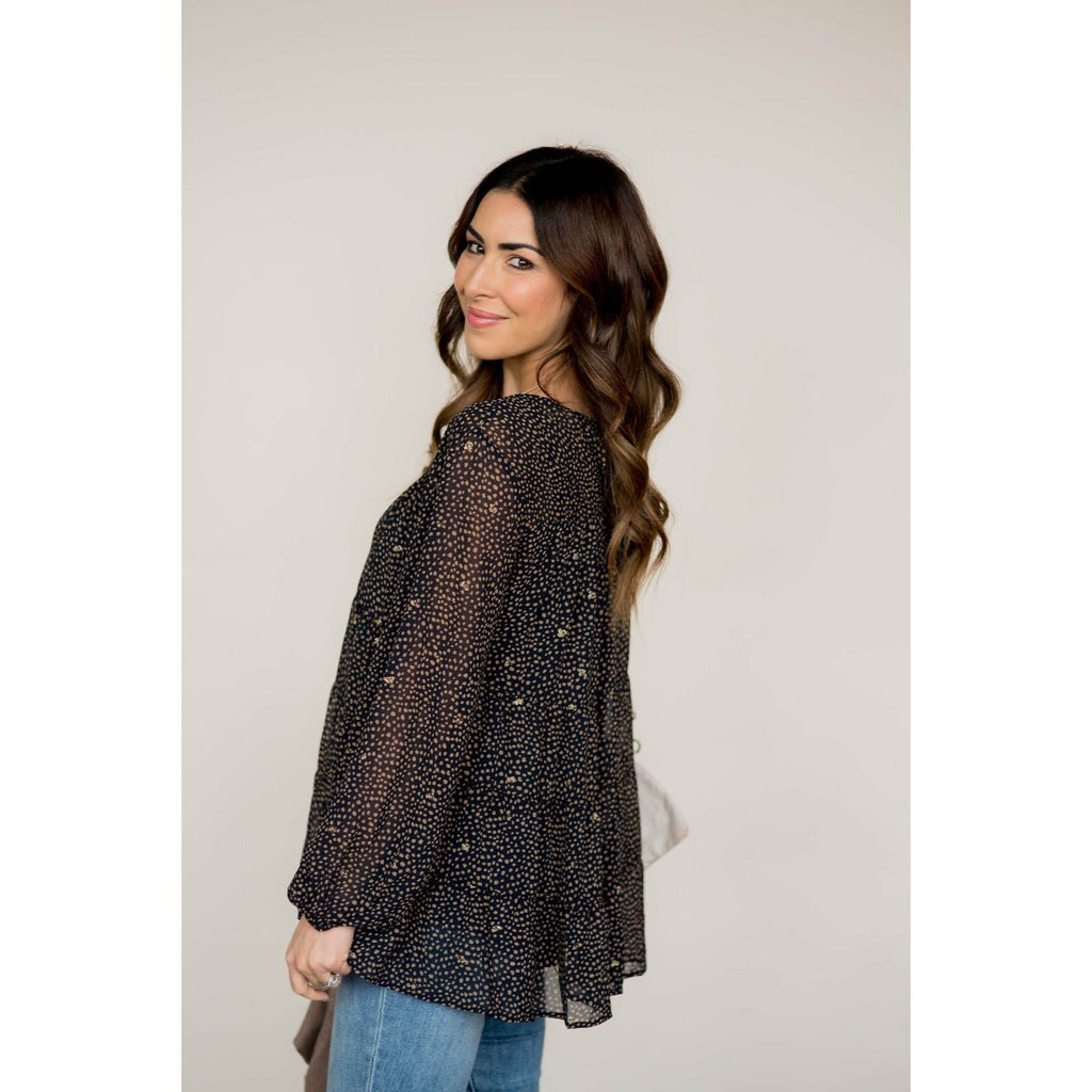 Hint of Shine Tiered Speckled Blouse - Betsey's Boutique Shop - Shirts & Tops