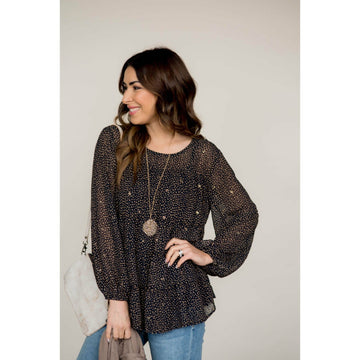 Hint of Shine Tiered Speckled Blouse - Betsey's Boutique Shop - Shirts & Tops