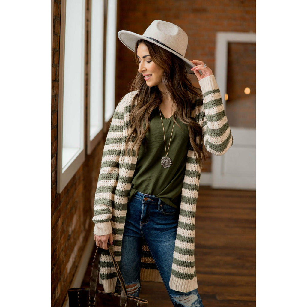 Every Day Loose Knit Striped Cardigan - Betsey's Boutique Shop